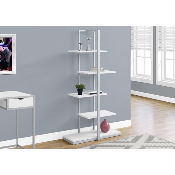 Monarch Specialties Étagère À Livres, Étagère, Étagère, 5 Niveaux, 60"h, Bureau, Chambre À Coucher, Métal, Stratifié, Blanc, Gris, Contemporain, Moderne