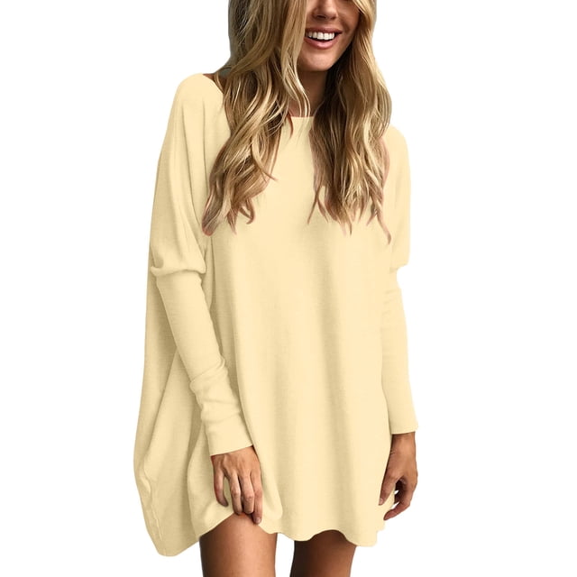 WEIYLL Ladies T Shirts Oversized Tunic With Leggings Long Sleeve Fall Sweaters Beige Tee Sizes S