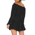 thumbnail image 4 of xiaxaixu Robes Mini pour Femmes, Robe à Manches Longues Épaules Dénudées Plissée en Jacquard Uni pour Fête Quotidienne, 4 of 5