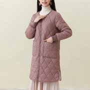 EGNMCR Womens Long Puffer Coat, Long Sleeve Padded Winter Down Coats, Hooded Parka Jacket Women Warm Pocket Coat Turn Down Collar Long Jacket Winter Down Parkas Women Coat