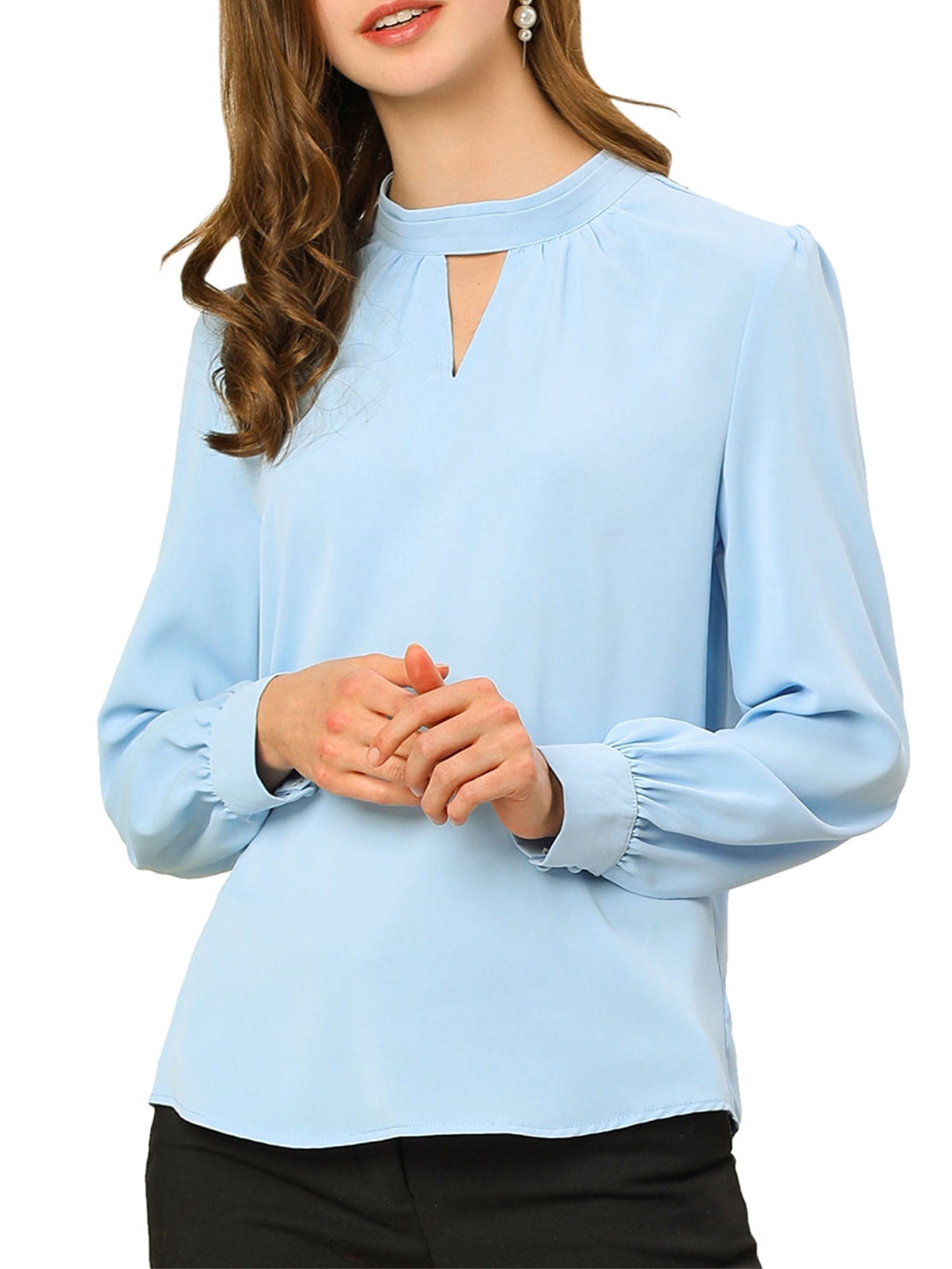 INSPIRE CHIC Blouse à Boutons pour Femmes à Col Montant avec Goutte d'Eau, Dos Plissé