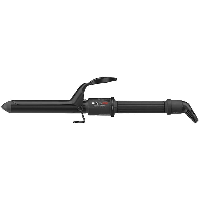 Babyliss Pro Ceramix Xtreme 1" Barrel Professional Ceramic Curling Iron with black ceramic barrel, ridged spring handle, clamp lever, adjustable heat up to 430°F, built-in stand, cool tip, and 9-foot swivel cord, ideal for curling or waving hair and suitable for quick styling.