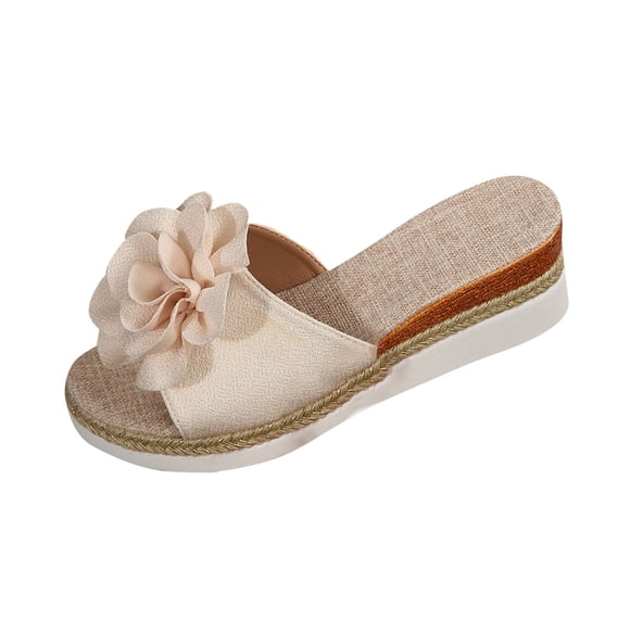 Hopeusnice Wedges Shoes for Women Open Toe Breathable Non-Slip Women's Wedges Shoes Trendy Pu Summer Shoes Soft Thick-Soled Platform Wedge Heel Shoes for Beach Lightweight Walking Shoes Beige 40