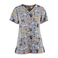 thumbnail image 1 of RKSTN Women Short Sleeve V-neck Tops Working Uniform Cartoon Print Blouse, 1 of 3