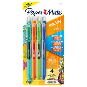 Paper Mate InkJoy Stylos à gel, point moyen (0.7 mm), Rétractable, Couleurs de vacances tropicales, 4 Nombre