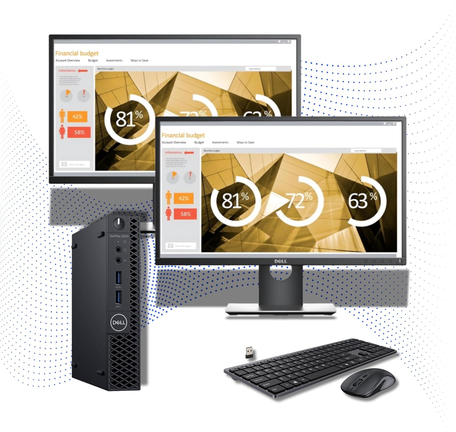 (Renewed) Dell OptiPlex 3070 Micro Desktop Computer, Intel Core i5 9th Gen, 16GB RAM, 256GB SSD, Windows 11 Pro, Dual Dell P2417H 24 Inch Monitors, Wireless Keyboard and Mouse
