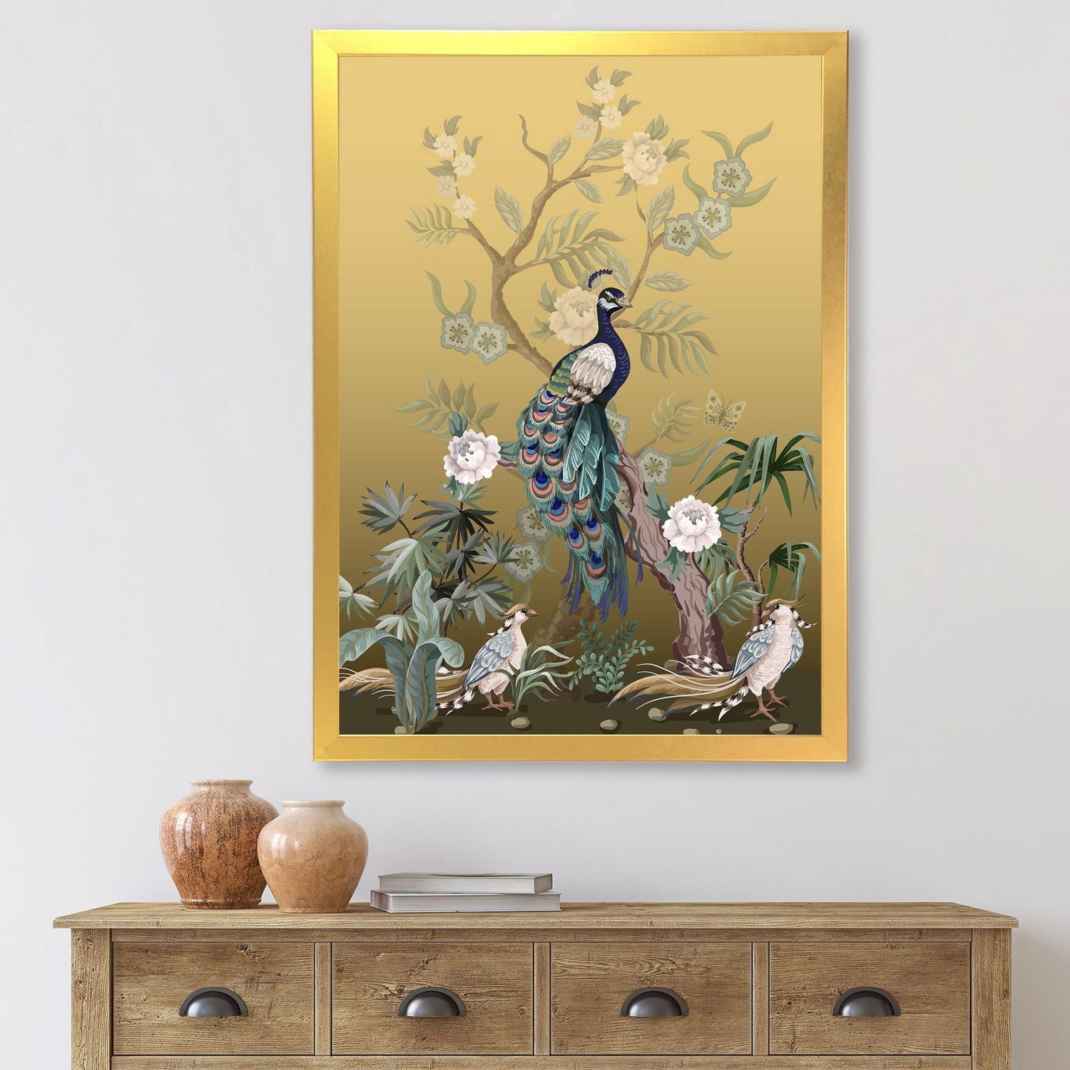 Designart Chinoiserie Aux Oiseaux Et Pivoines VI Art mural encadré
