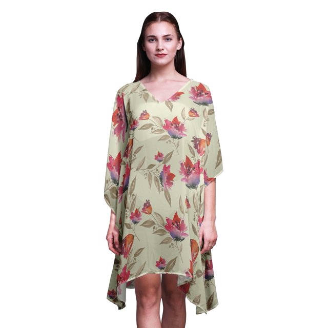 Bimba Caftan Court Aquarelle Robe Midi Plage Maillot de Bain par-Dessus WomensKaftan-S-L