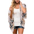 thumbnail image 1 of Fridja Womens Middle Sleeve Print Chiffon Cardigan Beach Loose Easy Tops, 1 of 6