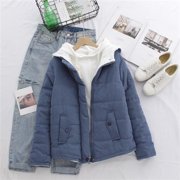 EGNMCR Womens Long Puffer Coat, Long Sleeve Padded Winter Down Coats, Hooded Parka Jacket Women Lamb Wool Coat Winter Short Small Padded Jacket Plus Velvet Thick Women Coat