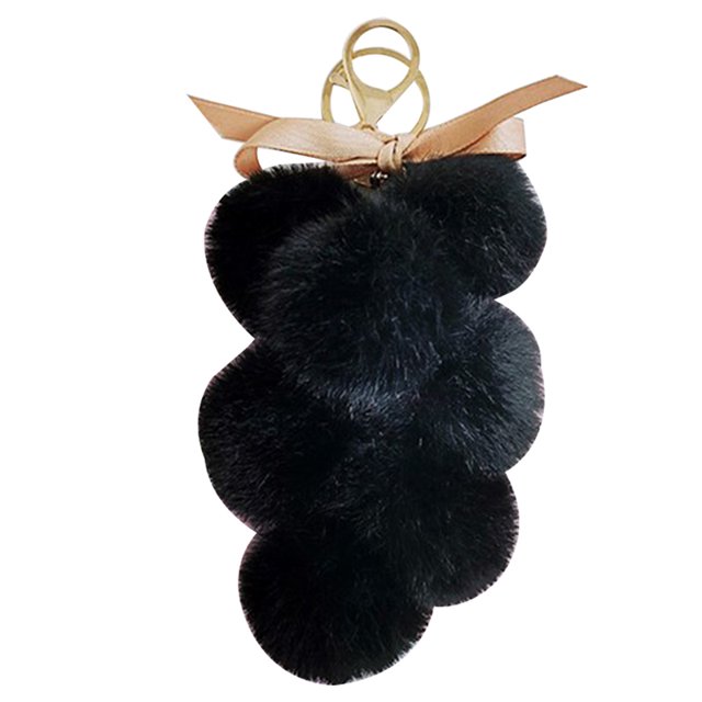 Faux Fur Ball Keychain Bowknot Grape Design Pom Pom Ball Charm Purse Pendant