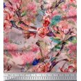 thumbnail image 1 of Soimoi Pink Poly Georgette Fabric Insect,Peach & Pink Floral Decor Fabric Printed BTY 42 Inch Wide, 1 of 3