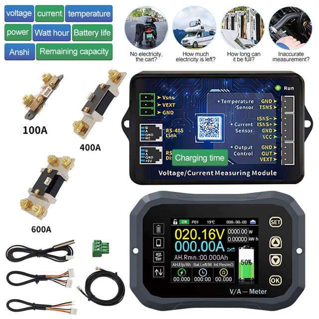 VONKY Bluetooth 100A/400A/600A RV Battery Monitor With/ Shunt Tester Battery Coulomb Meter Battery Capacity Meter Reliable 400A KG-140F