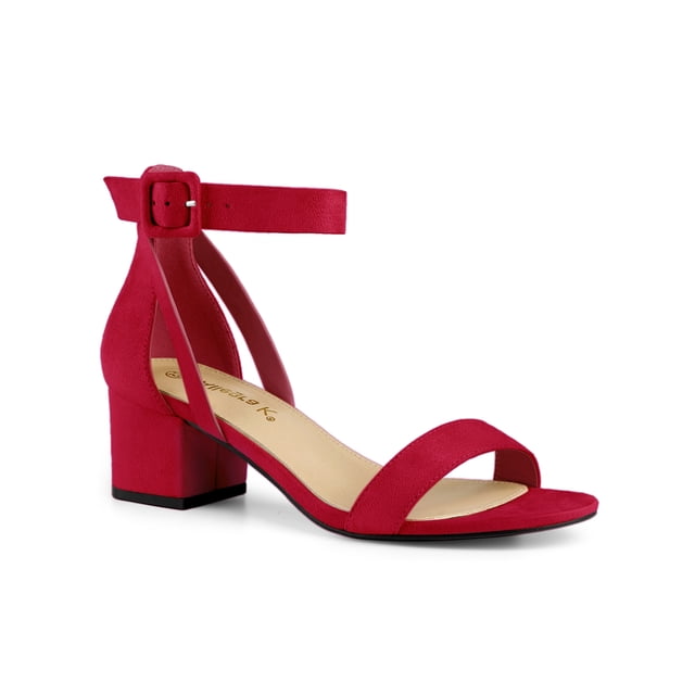 BLISSFUL STEP Sandales à Talon Épais pour Femmes à Bride Cheville avec Boucle Rouge 8,5