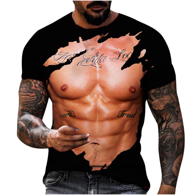 EGNMCR T-shirts pour Hommes Hommes Décontracté Col Rond Muscle Impression Numérique Chandail D\'entraînement Physique Sport Manches Courtes T-Shirt Blouse