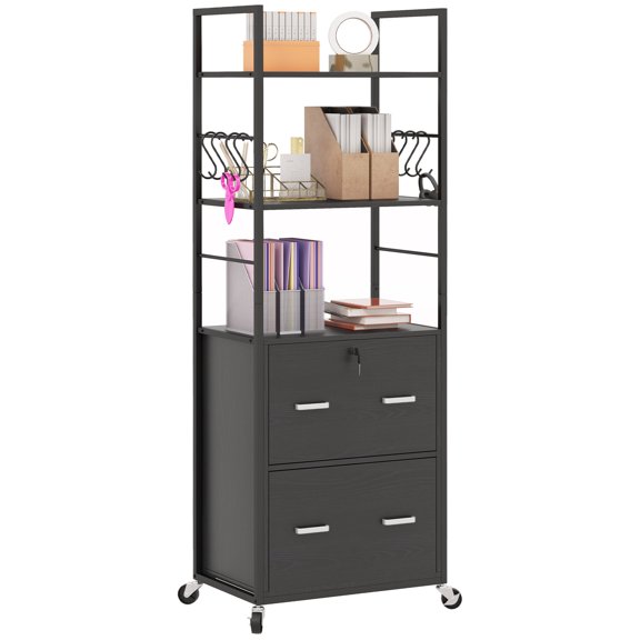 Vinsetto 2 Drawer File Cabinet with Lock, Adjustable Hanging Bar, Black