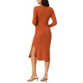 thumbnail image 3 of INSPIRE CHIC Robe Chandail Midi pour Femme à Manches Longues, Col en V, devant Torsadé, Coupe Ajustée, Tricot, Fente Latérale, Rouge Brique, S, 3 of 5