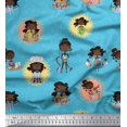 thumbnail image 1 of Soimoi Blue Rayon Fabric Circle,Cook & Working Girl Printed Fabric 1 Yard 42 Inch Wide, 1 of 3