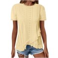 thumbnail image 1 of Timegard Summer Tops for Women Drop Shoulder Crewneck Ruffle IrregularlyEyelet Comfy Casual Tee Shirts, 1 of 7