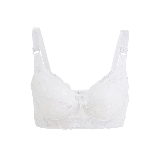INSPIRE CHIC Women Full Cup Bras Breathable Comfort Floral Lace Full Coverage Non Padded Underwired Bra 46/105 Fit 44B/C White