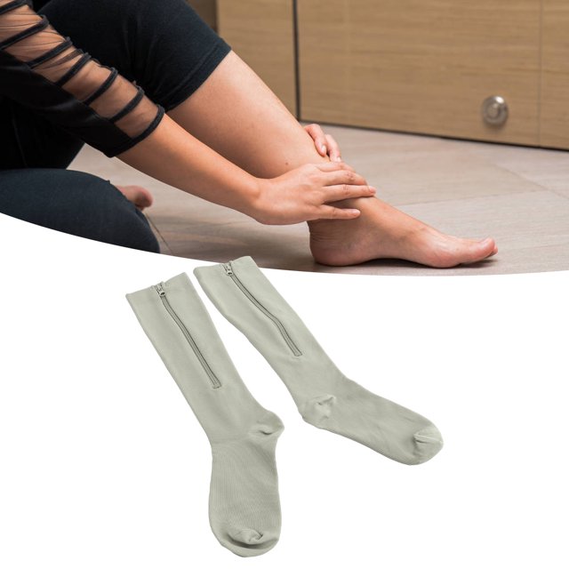 1 Pair Zipper Compression Socks For Women,15-20mmHg Closed Toe With Zip Women Knee High Compression Stockings