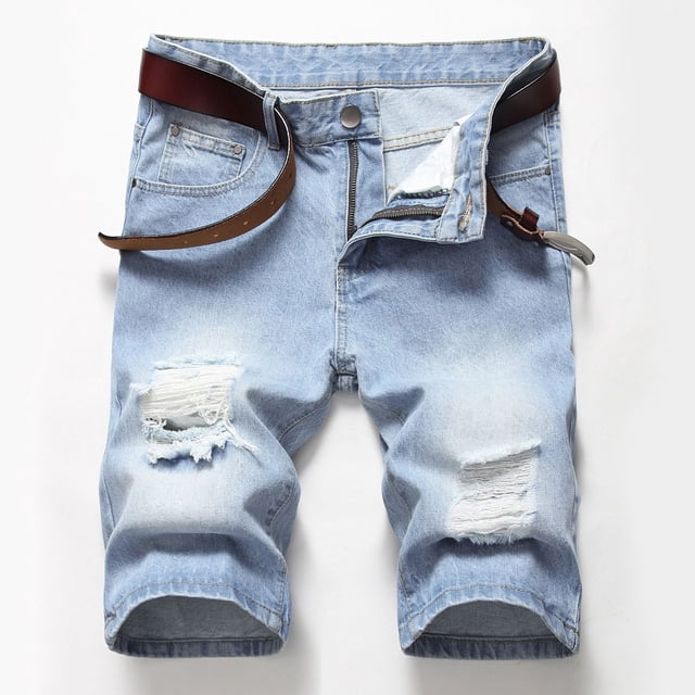 TopLLC Mens Shorts, Men pants Half Shorts Jeans Men's Ripped Denim Trunks Stretchy Washed Jeans Trunks Cut-Off Classic Fit Biker Jeans Trunks