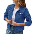 thumbnail image 1 of TIMIFIS Womens Denim Jacket Button Jean Jacket Regular Long Sleeve Stretch Denim Jackets Spring Fall Coat-Blue - Fall/Winter, 1 of 5