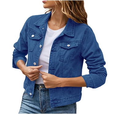 EGNMCR Manteaux et Vestes en Denim à Manches Longues Sans Capuche pour Femmes, Veste en Denim Décontractée pour Femmes, Veste en Denim pour Femmes Cardigan à Manches Longues Manteau à Poches Hauts Veste en Coton Lavé pour Femmes