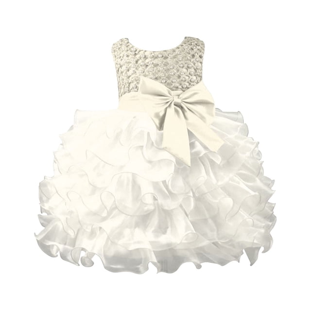 MIASHUI Robe de Demoiselle d'Honneur Robe de Bal de Fête de Mariage Robe de Princesse Formelle avec Perle et Nœud, Or, 12-18 Mois