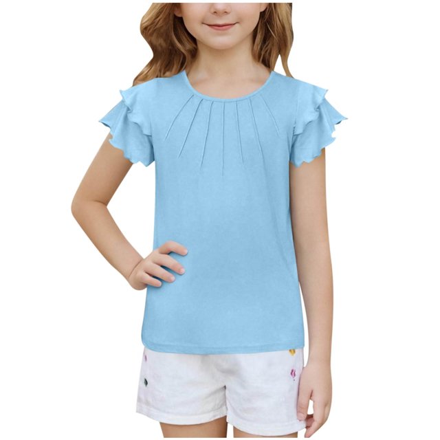 RXIRUCGD 2025 Vêtements d'Été pour Enfants Nouveaux T-Shirts d'Été pour Enfants Manches Raglan Manches Courtes T-Shirt Graphique Col Rond T-Shirt Filles Haut Décontracté