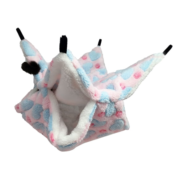 Hamac Rat Fait Main Double Couche Mignon Lit Suspendu Pragmatique en Polaire Installation Facile Fournitures pour Hamster Écureuil Amour Rose 34x34