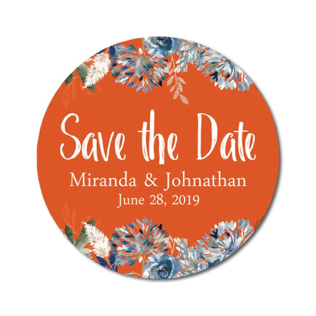 Darling Souvenir Round 45 Pcs Floral Border Save The Date Stickers Wedding Personalized Bride Groom Names And Date Envelope Seals - Orange