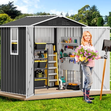 DEXTRUS 6x3.2FT Outdoor Storage Shed with Window, Heavy Duty Metal Tool Shed with Lockable Door and Sloped Roof, Grey