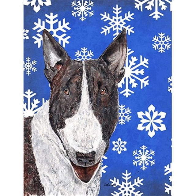 Carolines Treasures SC9603GF Bull Terrier Blue Snowflake Winter Flag Garden Size