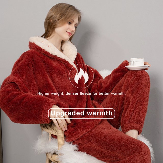 Ruiboury Winter Warm Velvet Pajama Set Choice For Cold Nights Soft Polyester Coral Fleece Pajamas Comfortable Grey M