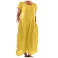 thumbnail image 1 of 2025 Robes d'Été Confortables et Amples pour Femmes avec Poches Couleur Unie Manches Courtes Robe Midi Petite Robe Longue, 1 of 6