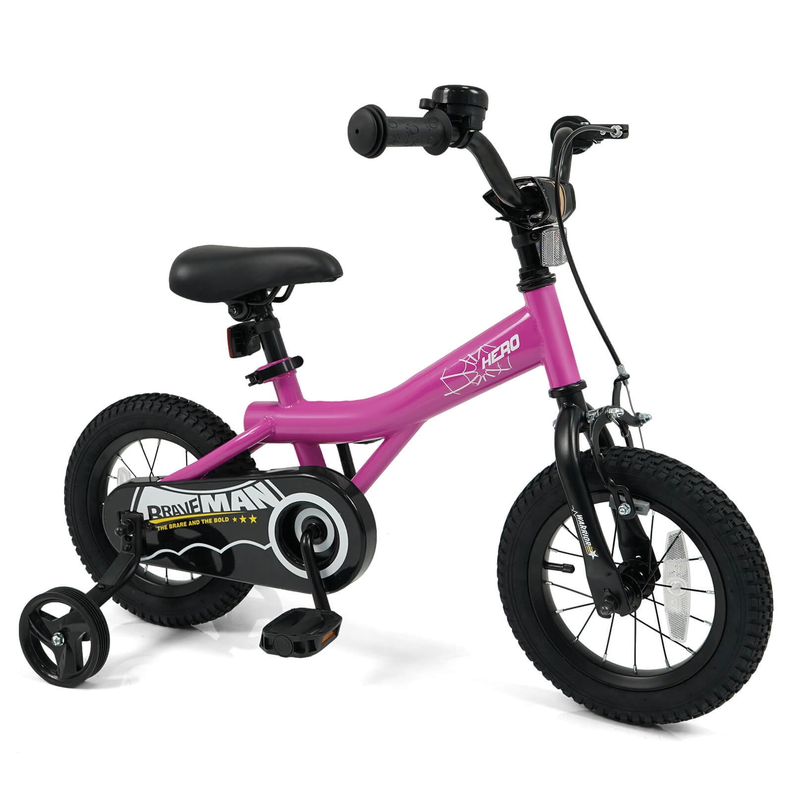 Costway Kids Bike, 12 Inch Bicycle for Children with Removable Training Wheels, Dual Brakes Pink