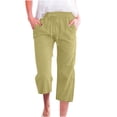 thumbnail image 1 of Cameland Womens Capri Pants Cotton Linen Elastic Waisted Drawstring Casual Cropped Trousers with Pockets, 1 of 4