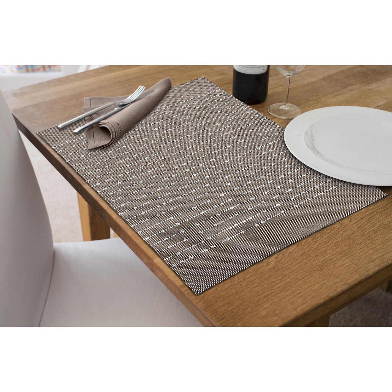 Coton En Vinyle Placemat Pinstripe Taupe - Ensemble De 12