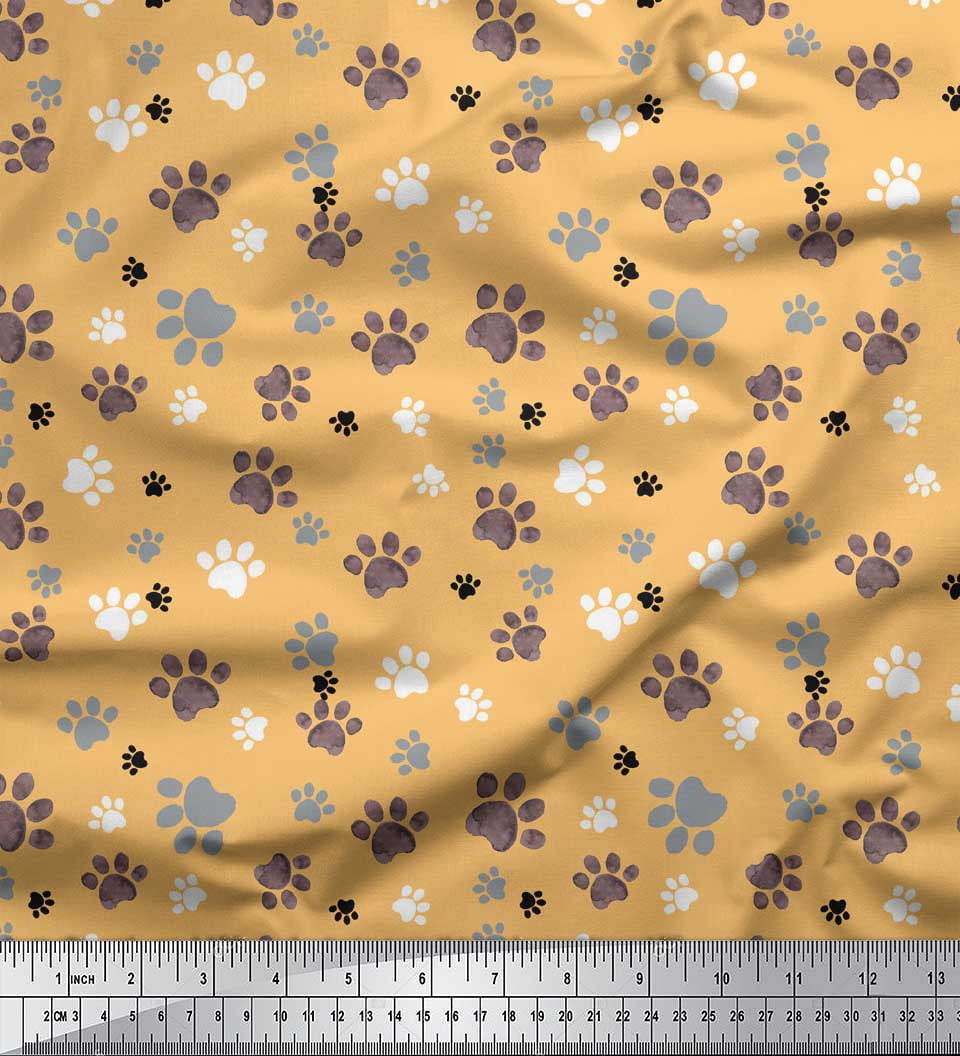 Soimoi Orange polyester Crepe Fabric Paw Dog Print Sewing Fabric Yard 52 Inch Wide