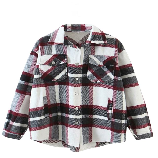 Women Long Sleeve Loose Spring Fall Shirts Coat Girl Plaid Wool Buttons With Pockets Jacket Dark Green L