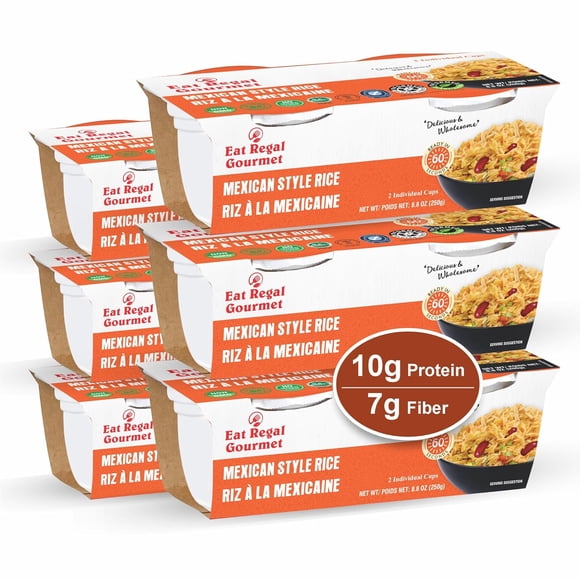 Eat Regal Coupes de Riz Style Mexicain, Prêtes en 1 Minute, Véganes Sans Gluten non-OGM, 250 g (2x125 g), Lot de 6