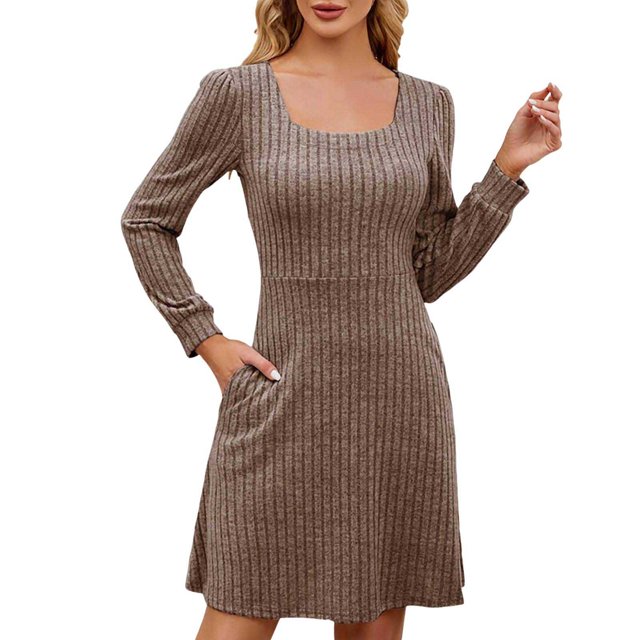 TJAZFJPA Robe en Maille pour Femmes Robe Pull Tricotée avec Poches Col Carré Manches Longues Robes Formelles d'Hiver Robes Formelles pour Mariage