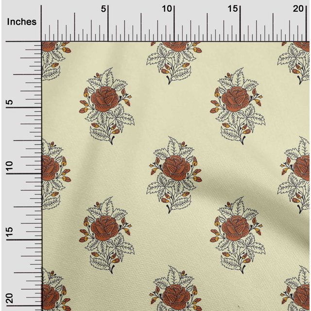 oneOone Cotton Poplin Fabric Leaves & Floral Block Printed Craft Fabric BTY 42 Inch Wide