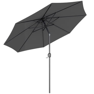 Outsunny Parasol de Marché Rond 10 Pieds x 8 Pieds, Parasol de Patio, Gris