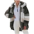 thumbnail image 1 of FAIWAD Women's Full Zip Fuzzy Fleece Hooded Coat Color Block Drawstring Fall Winter Warm Coat with Pockets, 1 of 5
