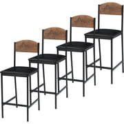 Modern Bar Stools Set of 4 - 25.2" Counter Height PU Leather Upholstered Chairs with Back & Footrest - Wide Cozy Seat for Kitchen or Dining Room - Easy Assembly - Grey, 4-Pack Bar Chairs