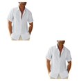 thumbnail image 3 of pitrice Men Shirt Casual Short Sleeve Breathable Replacement Button Down Solid Color Fashionable Home Dating Shirts Top White XL 2Set, 3 of 6