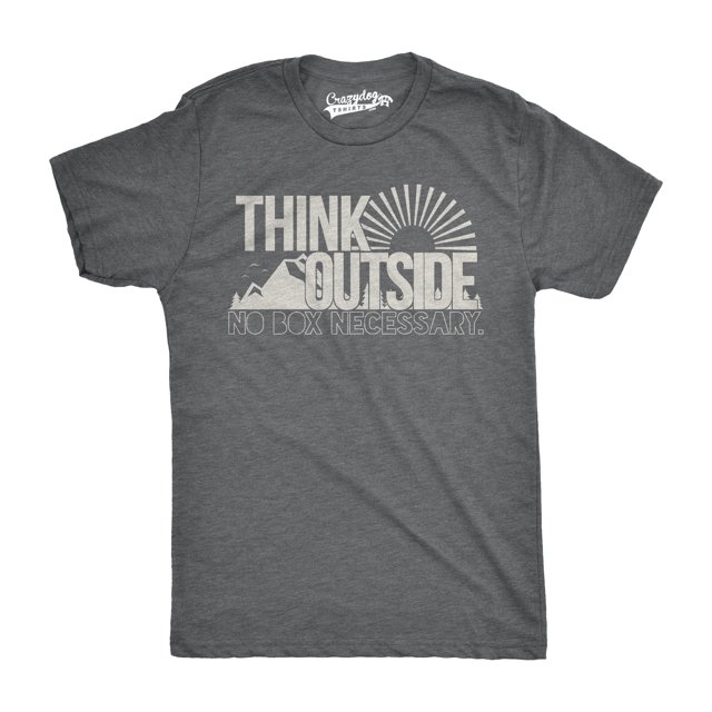 T-shirt Graphique Vintage pour Hommes « Think Outside No Box Necessary » Randonnée Camping (Gris Chiné Foncé) - 5TG
