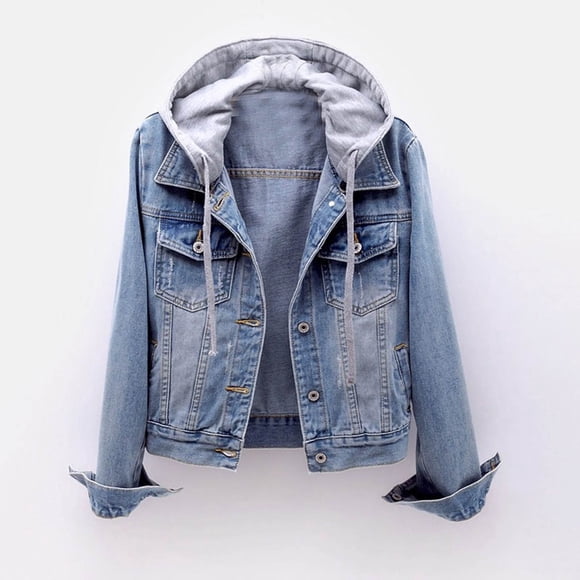 EGNMCR Womens Plaid Shacket Jacket, Long Sleeve Button Down Fleece Hooded Jackets, Warm Coat Fashion Women Plus Velvet Long-sleeve Slim-fit Hooded Jacket Blouse Coat Women's denim jacket